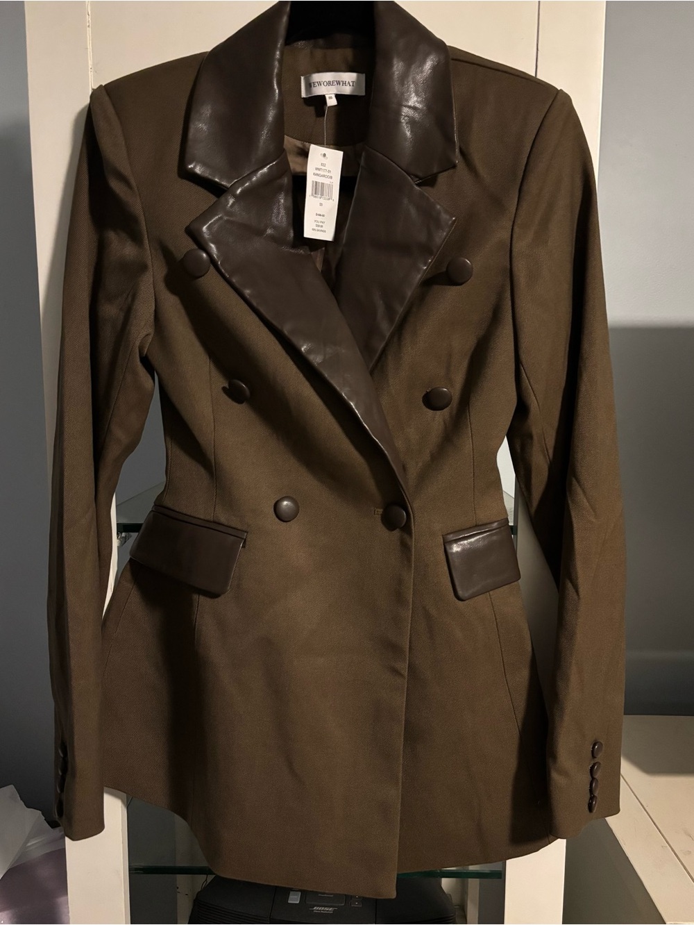 WeWoreWhat NWT Brown/Olive Blazer with Faux-Leather Trim size 00